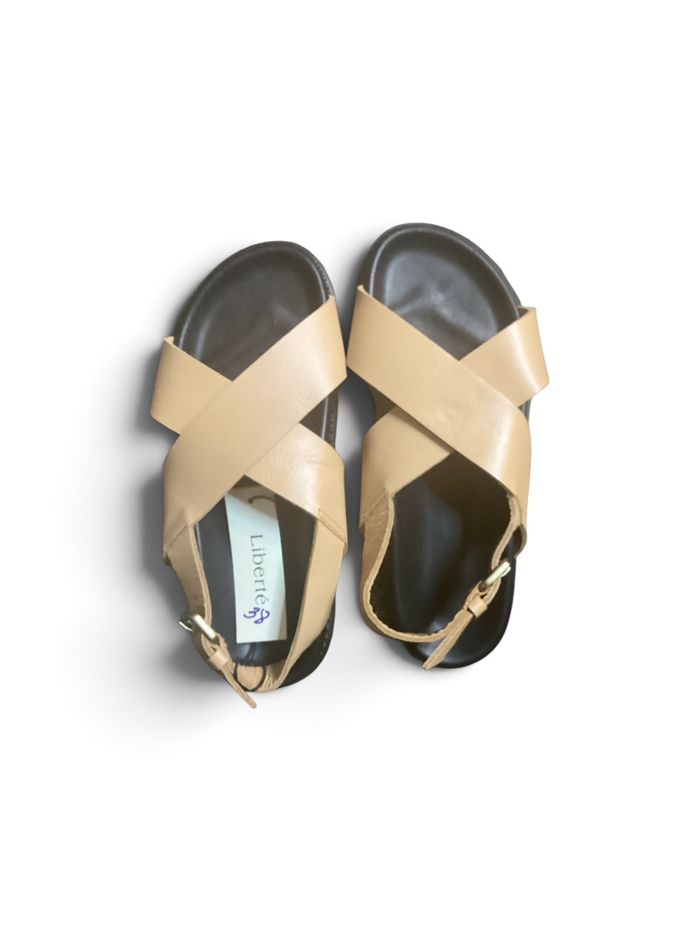 Liberté Beige Crisscross Leather Flat Sandals for Women